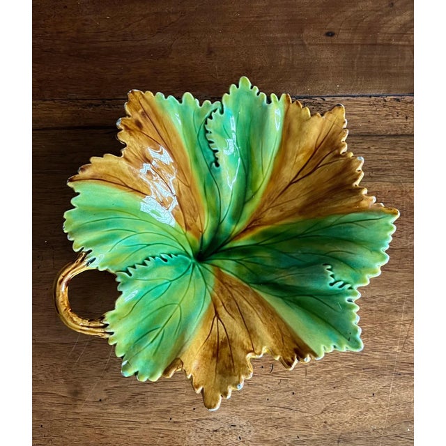 Art Nouveau Vintage Portuguese Majolica Leaf Dish For Sale - Image 3 of 6