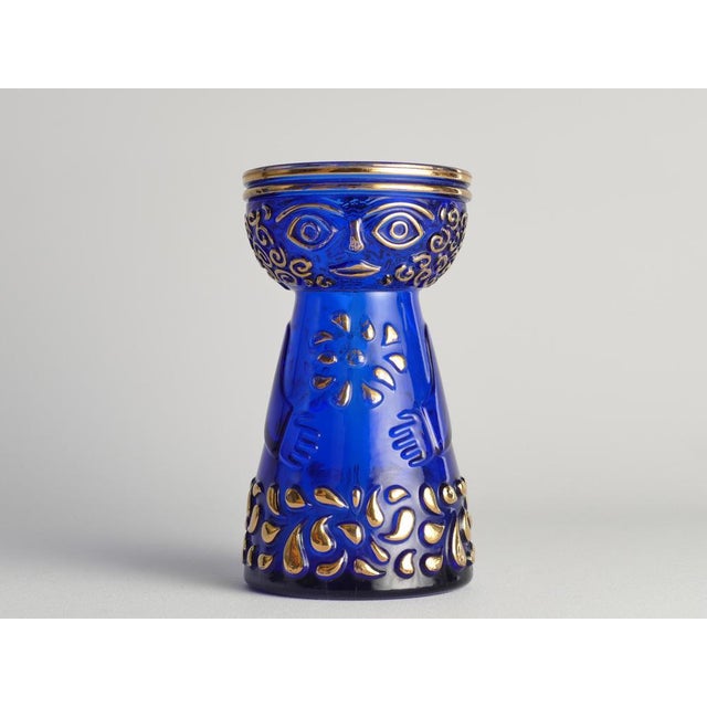 Mid-Century Modern Cobalt Blue and Gold Glass Hyacinth Vase by Walther Glas, 1970s For Sale - Image 11 of 18