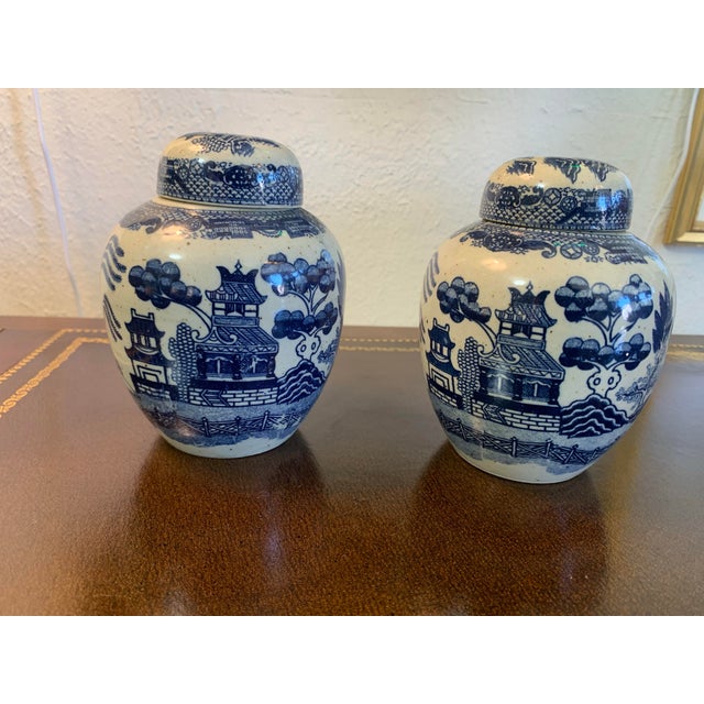Japanese Vintage 1940s Japanese Willow Porcelain Ginger Jar – Cobalt Blue, Handmade For Sale - Image 3 of 7