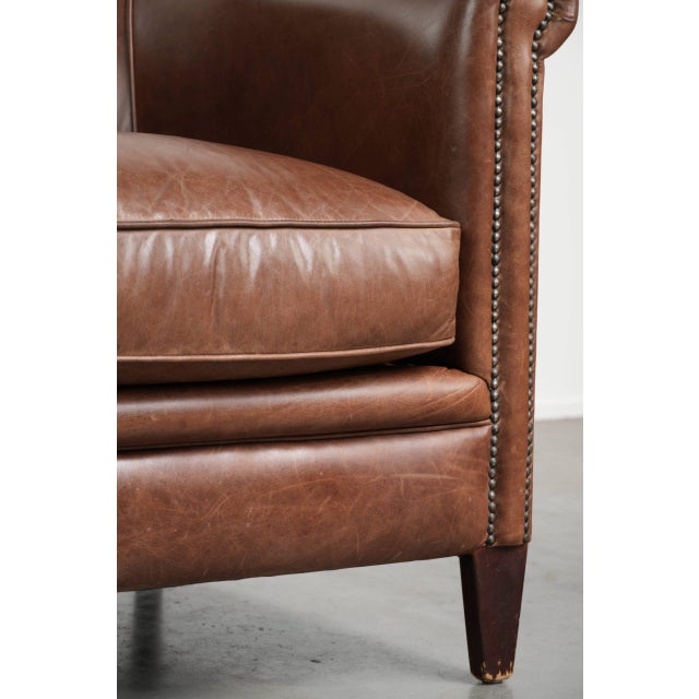English-Style Club Chair in Cowhide Leather For Sale - Image 9 of 12