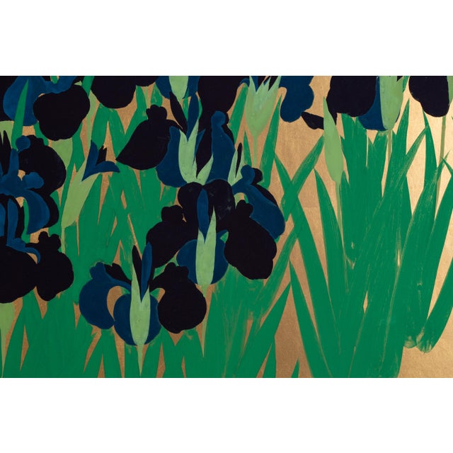 Gold Japanese Gold Leaf Iris Four-Panel Folding Screen After Ogata Kōrin For Sale - Image 8 of 11