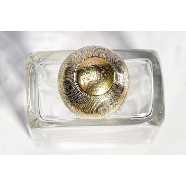 Unusual English Crystal Antique Scent Perfume Cologne Bottle Sterling Silver Engine Turned Lid Victorian Luxury Home Decor For Sale In New York - Image 6 of 11