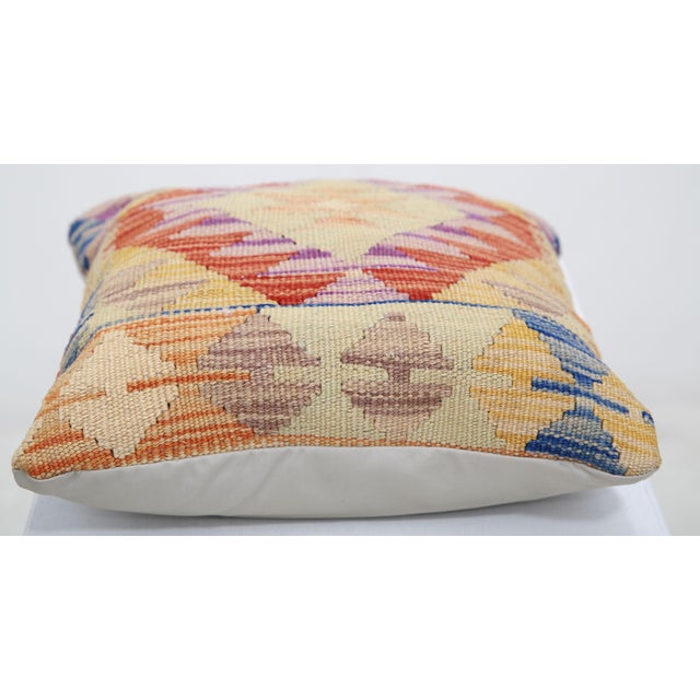 Tribal Arteverk Handwoven Afghan Kilim Pillow — Red & Cream Diamond Medallion For Sale - Image 3 of 3