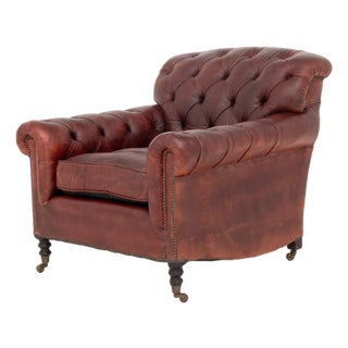 George Smith Red Leather Upholstered Club Chair For Sale