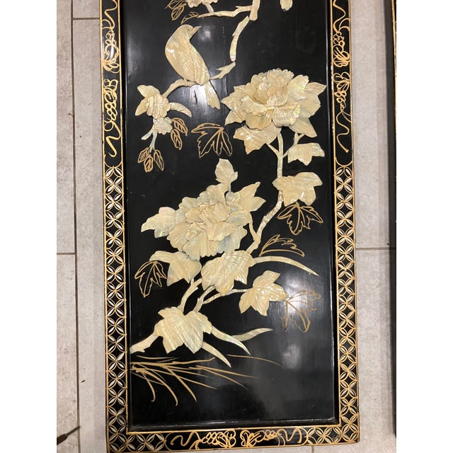 Shell Pair of 1970s Chinese Mother of Pearl Inlay Panels For Sale - Image 7 of 8