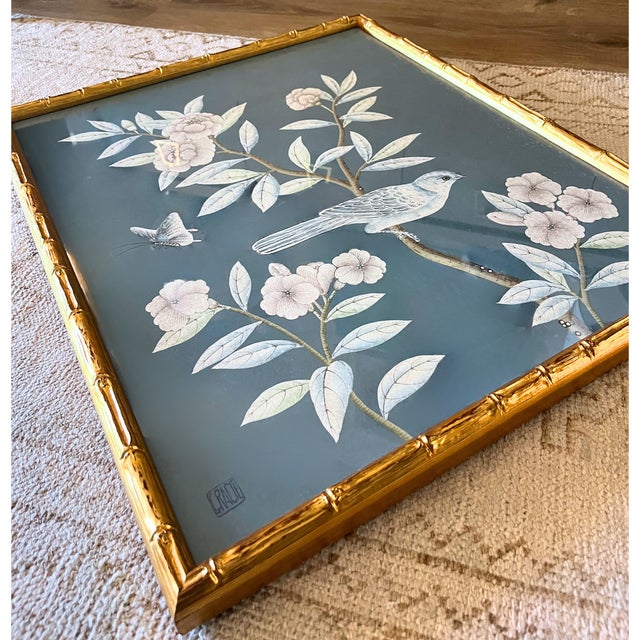 Gracie Dark Blue Wallpaper Panel Framed Chairish