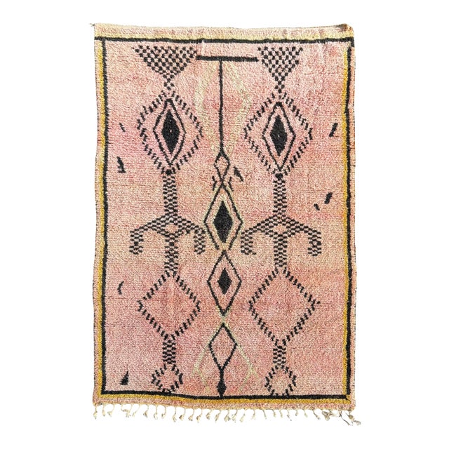 Modern Moroccan Rug Handmade Wool – Pink Berber Area Ru For Sale
