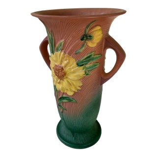 1940s Signed Roseville Pottery Floral Vase For Sale