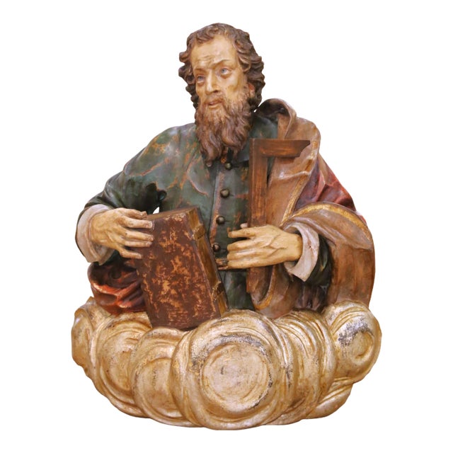 17th Century Polychrome Carved Wood Sculpture of Saint Thomas the Apostle For Sale