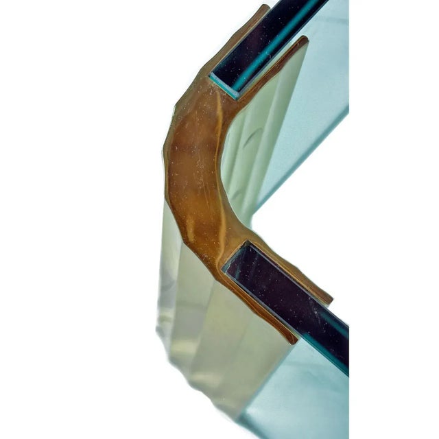 Modern Pace Collection Glass and Scalloped Brass Navette Oval Coffee Table For Sale - Image 9 of 12