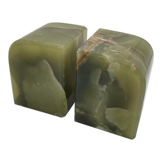 Early 20th Century Green Onyx Art Deco Bookends - a Pair For Sale