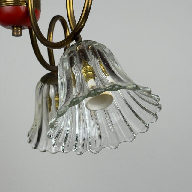 Vintage Murano Glass and Brass Chandelier, Italy, 1950s For Sale - Image 11 of 18