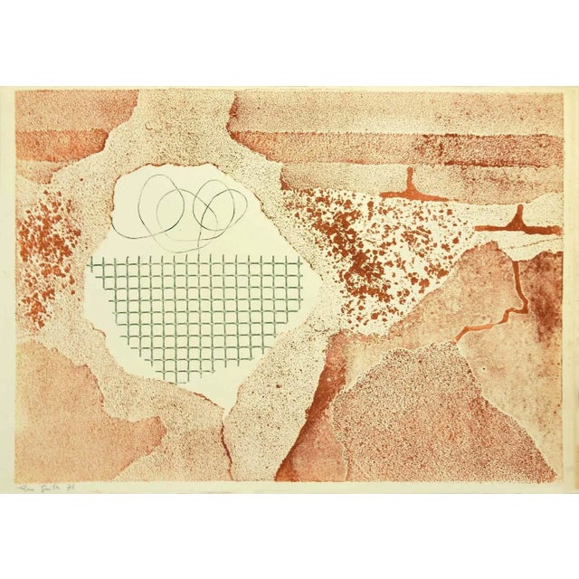 Composition is an original colored etching artwork on cardboard realized by Leo Guida in 1971. Hand-signed in pencil and...