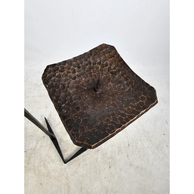 Brutalist Hammered Metal Double Candleholder, 1960s For Sale - Image 6 of 10