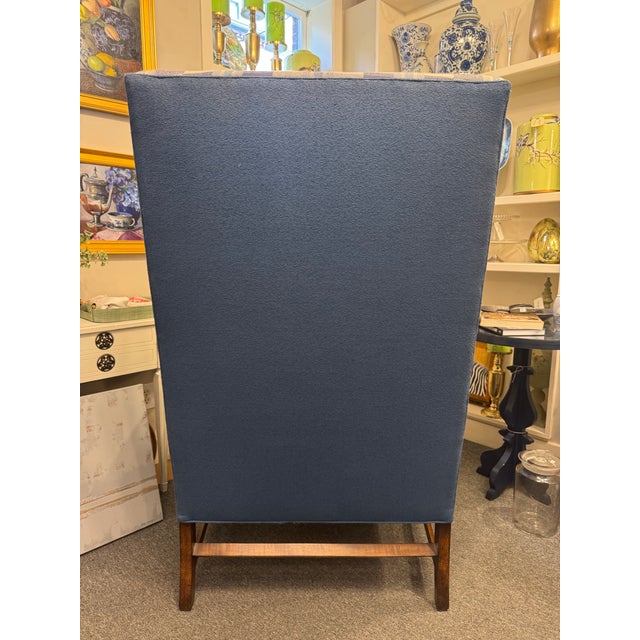 Late 20th Century Vintage Custom Oversized Blue Plaid Wing-Back Chair For Sale - Image 4 of 4