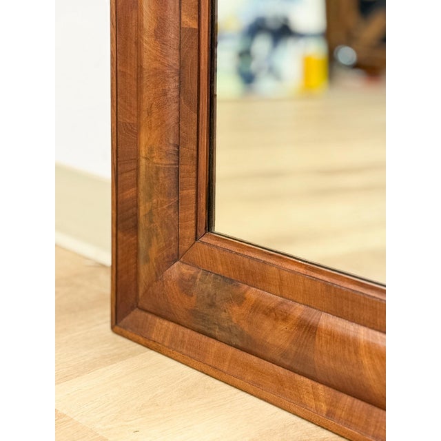 Vintage MCM Walnut Burlwood Tiger Oak Wall Mirror Antique Frame Hanging Mirror For Sale - Image 9 of 13