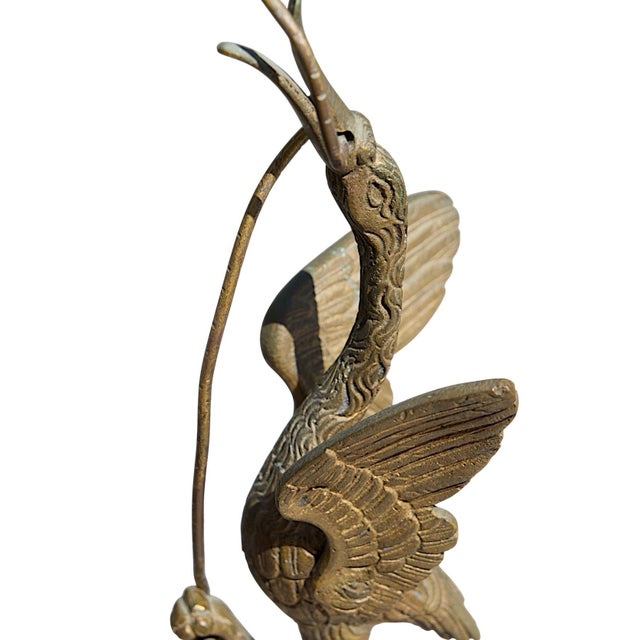 Campaign 19th Century Chinese Bronze-Crane Holding Snake on Turtle For Sale - Image 3 of 6