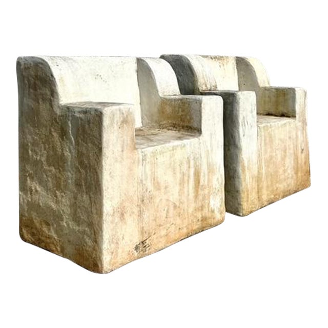 Vintage Boho Monumental Cast Concrete Over Fiberglass Chairs - Set of 2 For Sale