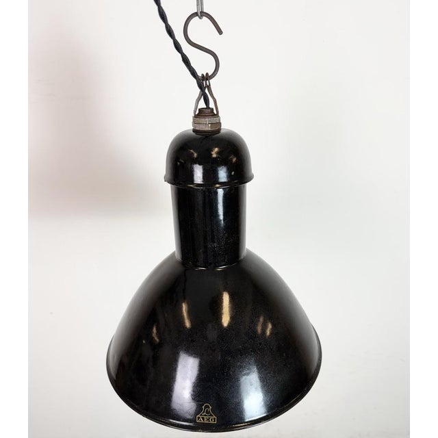 Metal Industrial Black Enamel Pendant Lamp from Aeg, 1930s For Sale - Image 7 of 16