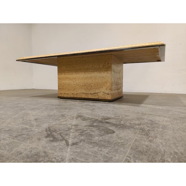 Vintage Travertine and Brass Coffee Table from Fedam, 1970s For Sale - Image 11 of 12