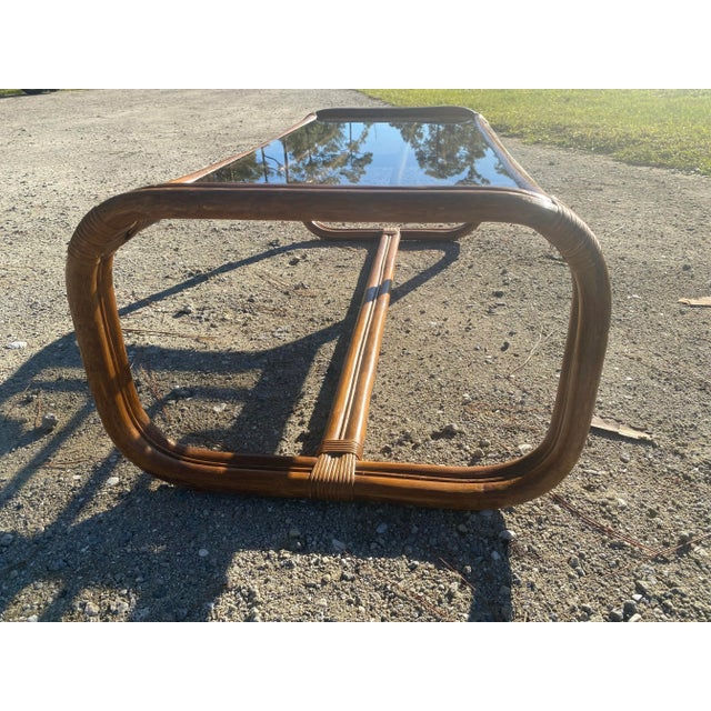 Vintage Boho Coastal Rectangular Brown Rattan Coffee Table For Sale In West Palm - Image 6 of 13