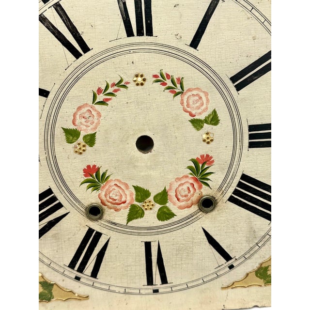 Antique Early 19th Century American Hand Painted Wood Clock Dial From Pillar & Scroll Type Shelf Clock For Sale - Image 9 of 12