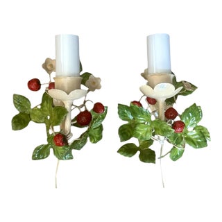 Vintage Italian Tole Strawberry Sconces / Wall Lamps / Light Fixtures, a Pair Circa 1960 For Sale