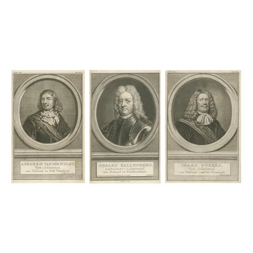 Dutch Naval Portraits, 1700, Paper, Set of 3 For Sale
