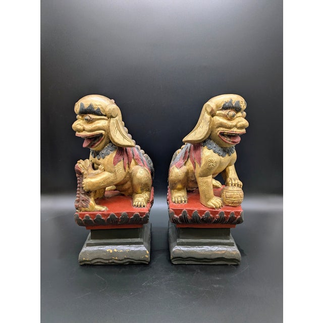 Chinese Unique Mid 20th Century Hand-Carved Chinese Foo Dogs For Sale - Image 3 of 10