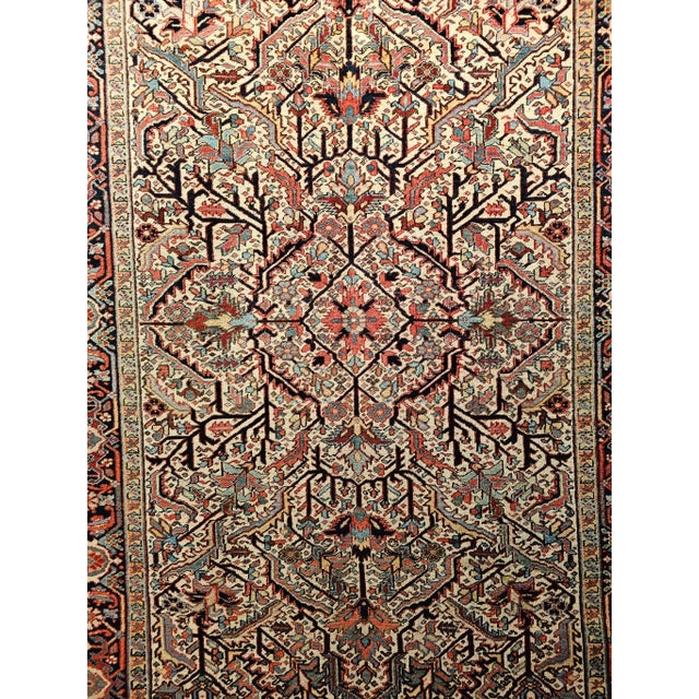 Early 20th Century Vintage Persian Heriz Rug, Handwoven Allover Geometric Pattern, Ivory & Red, 7’ X 10’ For Sale - Image 5 of 11