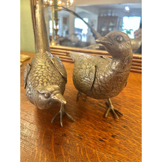 Early 20th Century Large German Silver Plated Pheasant Sculptures With Hinged Wings - A Pair For Sale - Image 4 of 12