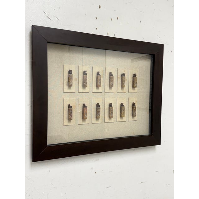 Chinese Chinese Zodiac Stamp Stone Shadow Box For Sale - Image 3 of 12