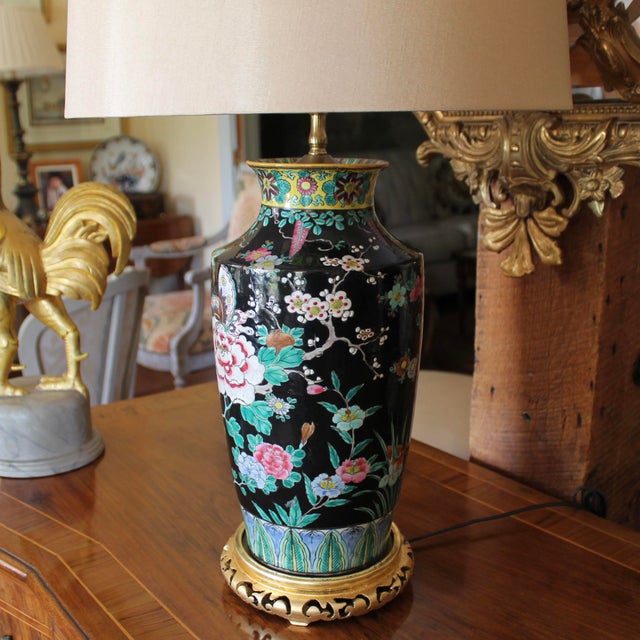 Chinese Famille Noir Porcelain Vase Adapted Into a Lamp For Sale - Image 11 of 12