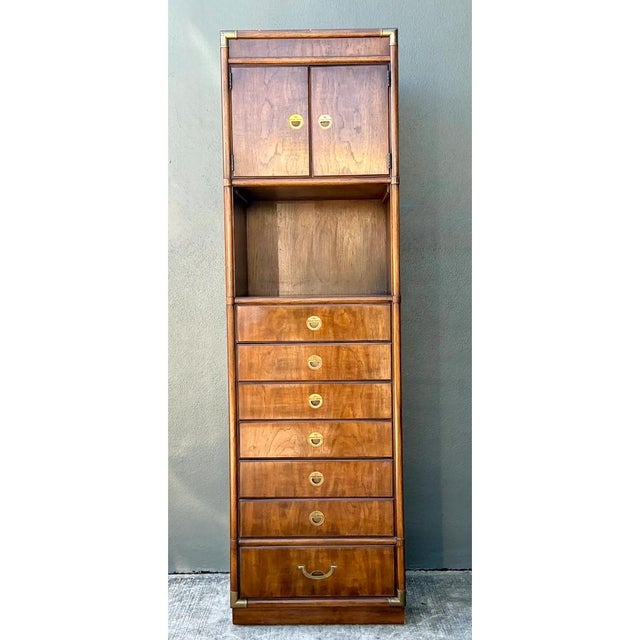 Vintage Drexel Wood and Metal Campaign Tall Cabinet For Sale - Image 12 of 12