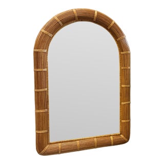 Vintage Pencil Reed Bamboo Arched Mirror For Sale