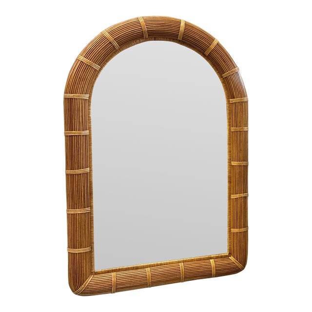 Vintage Pencil Reed Bamboo Arched Mirror For Sale