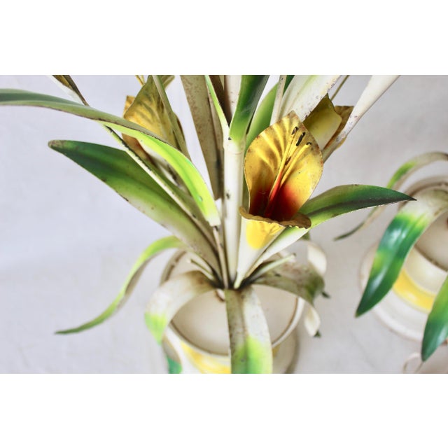 Vintage Italian Tole Flowers Urn Table Lamps- a Pair For Sale - Image 10 of 12