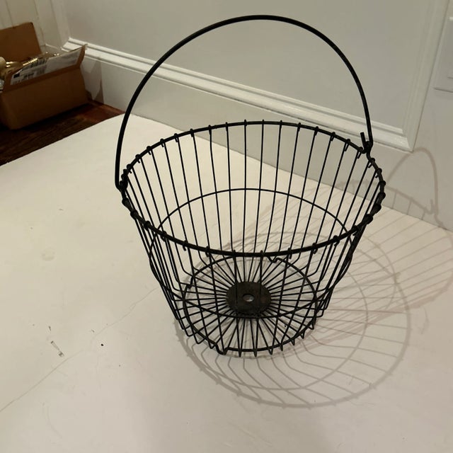 American Mid 20th Century Black Metal Wine Basket For Sale - Image 3 of 4