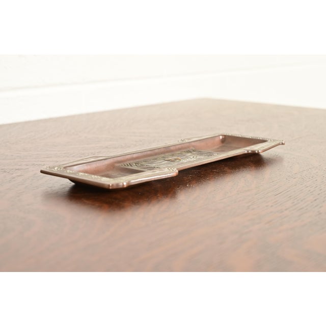 Art Deco Tiffany Studios New York American Indian Pattern Bronze Pen Tray For Sale - Image 3 of 11