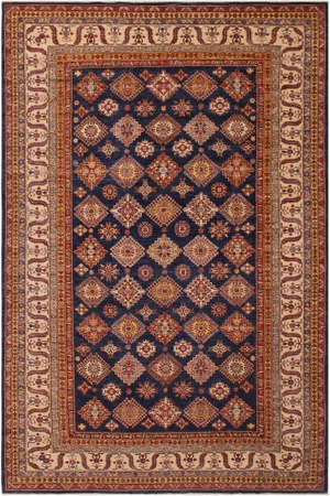 1980s Rustic Tribal Chic Super Kazak Blue/Ivory Wool Rug -8'10 X 12'0
