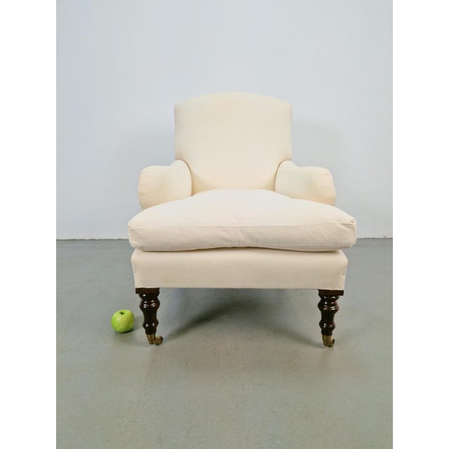 19th Century Classic English Country House Armchair in Linen, 1970s For Sale - Image 6 of 12