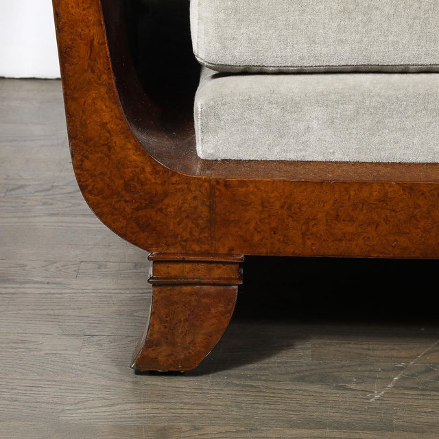 1930s Art Deco Lupe De Amboyna Wood & Taupe Mohair Upholstery Daybed Attr. Jules Leleu For Sale - Image 5 of 18
