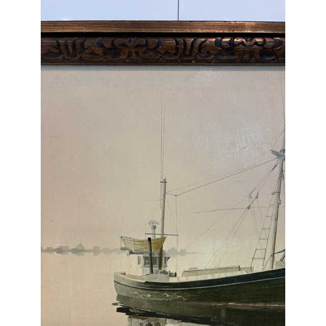 Mid 20th Century Vintage Oil Painting of Nantucket Fishing Boat on Calm Water by Lytas For Sale - Image 5 of 6