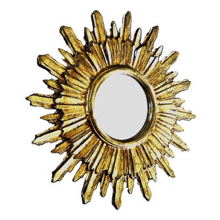 Vintage French Giltwood Sunburst Wall Mirror, 1950s For Sale