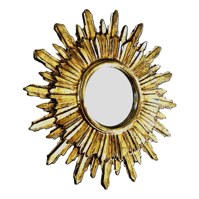 Vintage French Giltwood Sunburst Wall Mirror, 1950s For Sale