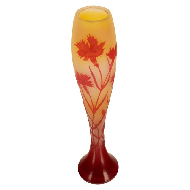 Antique French Art Nouveau Cameo Glass Soliflore Carnation Vase Emile Galle 1900 For Sale - Image 16 of 18