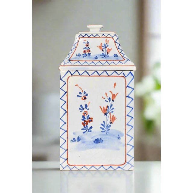 Ethan Allen Italian Hand-Painted Faience Canister Era: Late 20th Century (c. 1990s–2000s) Style: Country French / Italian...