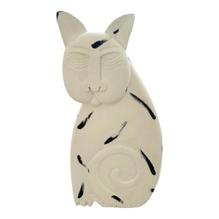 White & Black Carved Wood Cat by Laurel Burch For Sale