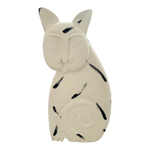 White & Black Carved Wood Cat by Laurel Burch