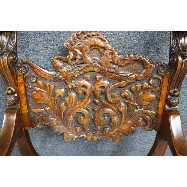 Early 20th Century Victorian Quarter Sawn Oak Savonarola Chair For Sale - Image 5 of 12
